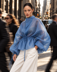 KIMONO DIN ORGANZA ALBASTRU