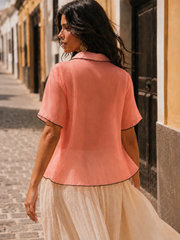Top elegant din organza roz piersica