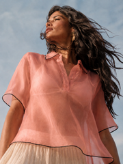 Top elegant din organza roz piersica