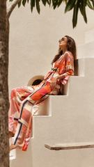 Set din satin pantaloni si kimono multicolor
