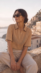 Top elegant cu guler polo caramel