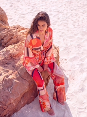 Set din satin pantaloni si kimono multicolor