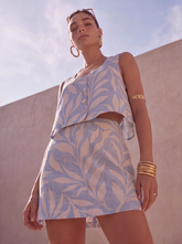 FUSTA SCURTA ALB-ALBASTRU PRINT FLORAL