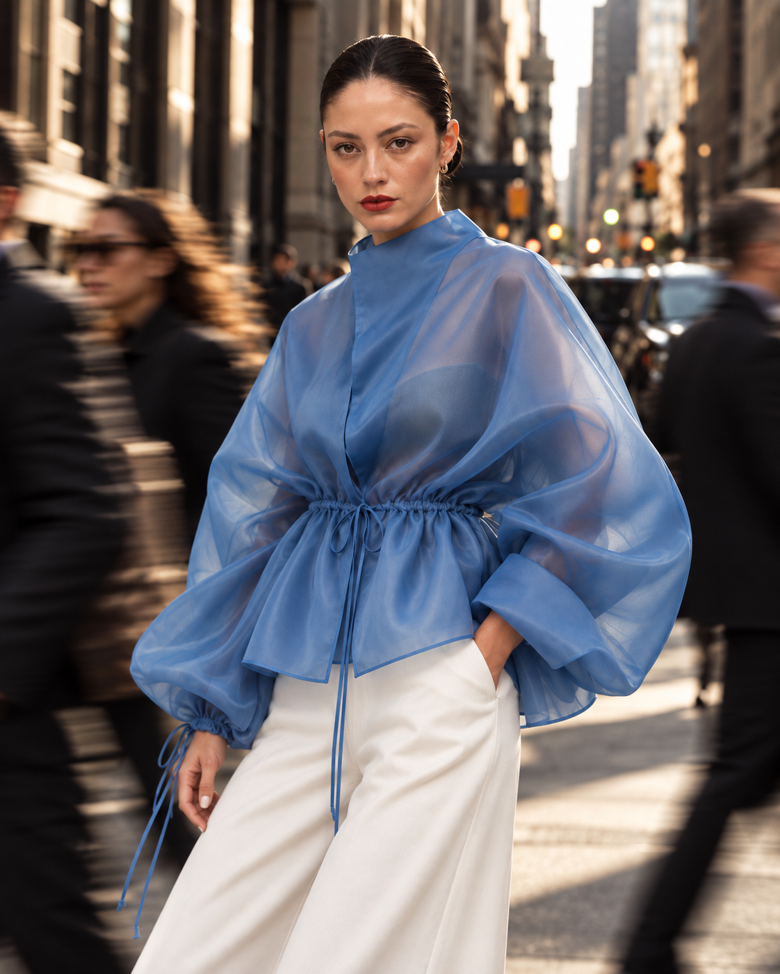 KIMONO DIN ORGANZA ALBASTRU