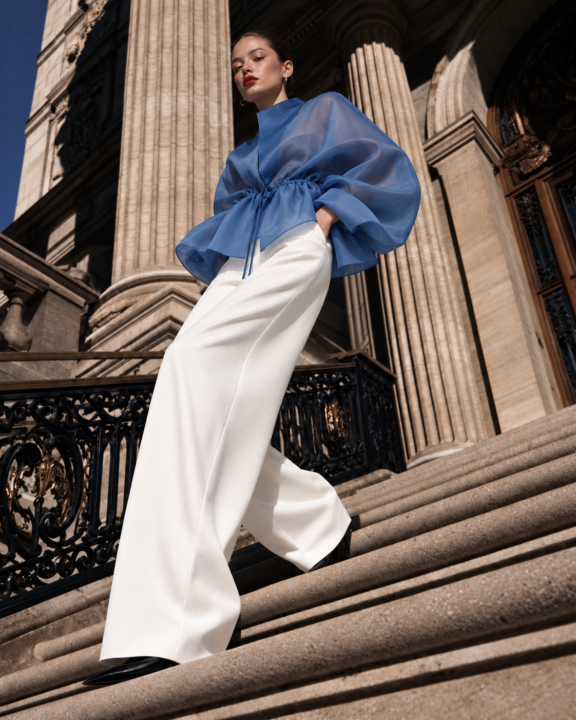 KIMONO DIN ORGANZA ALBASTRU