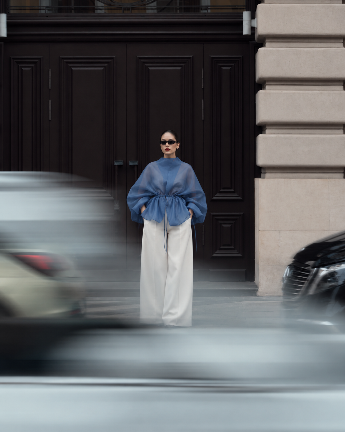KIMONO DIN ORGANZA ALBASTRU