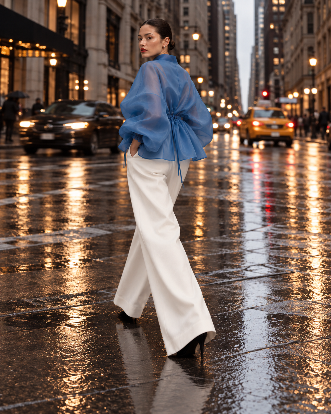 KIMONO DIN ORGANZA ALBASTRU