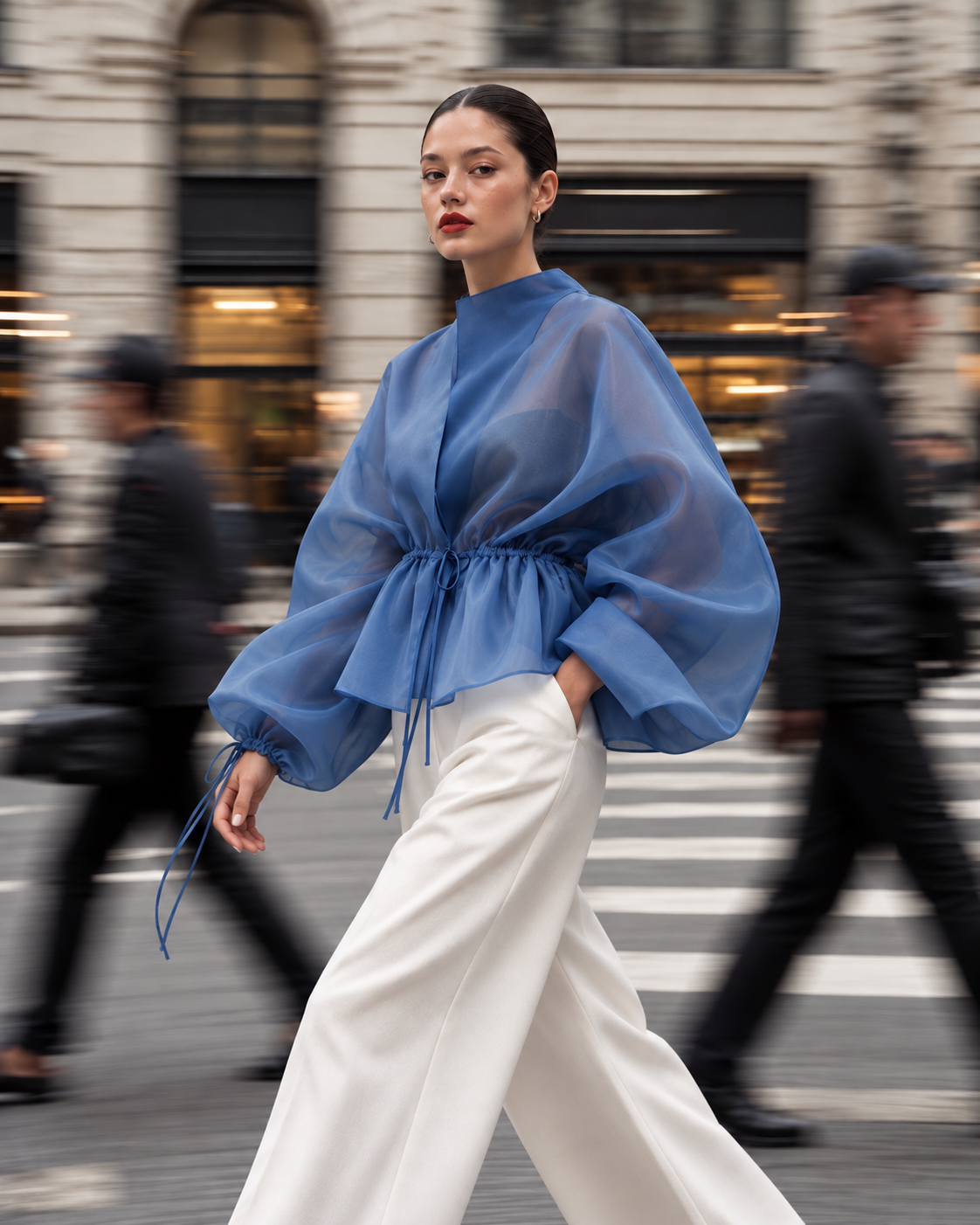 KIMONO DIN ORGANZA ALBASTRU
