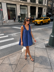 ROCHIE SCURTA DIN POPLIN ALBASTRU