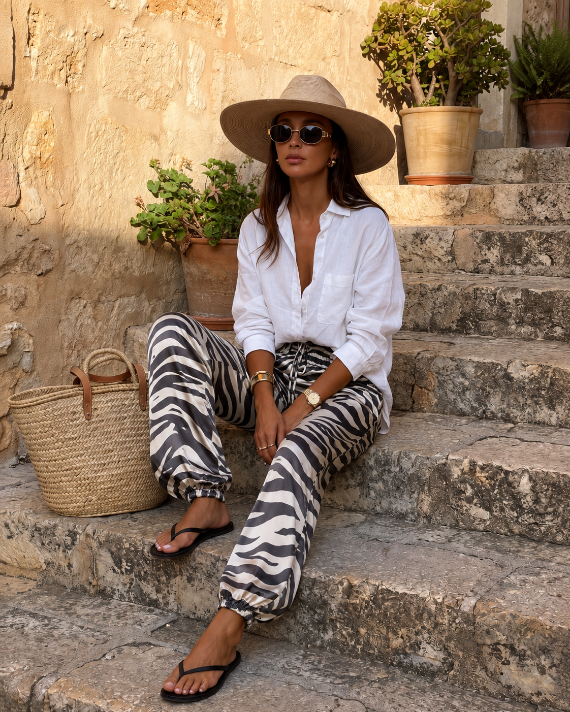 Pantaloni largi print zebra