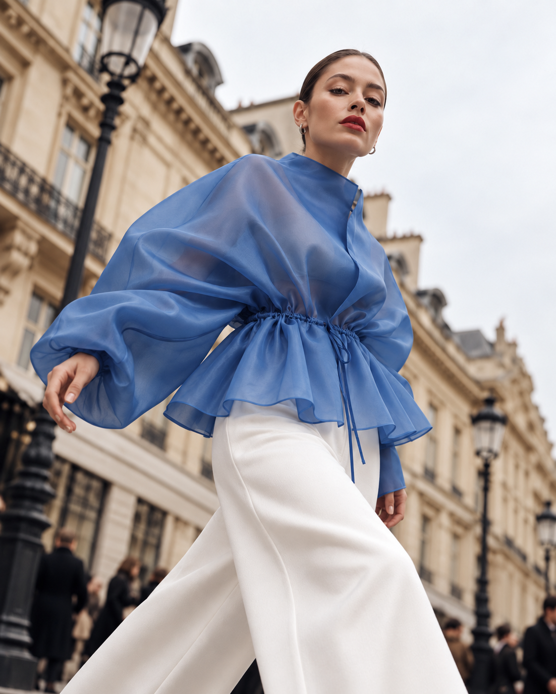 KIMONO DIN ORGANZA ALBASTRU