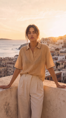Top elegant cu guler polo caramel