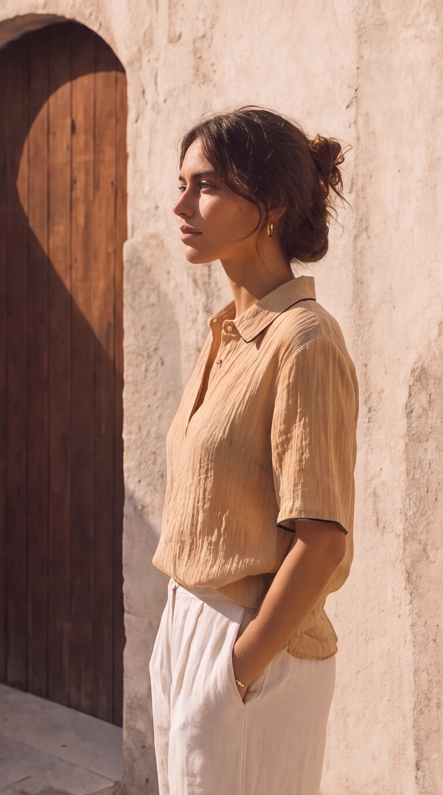 Top elegant cu guler polo caramel