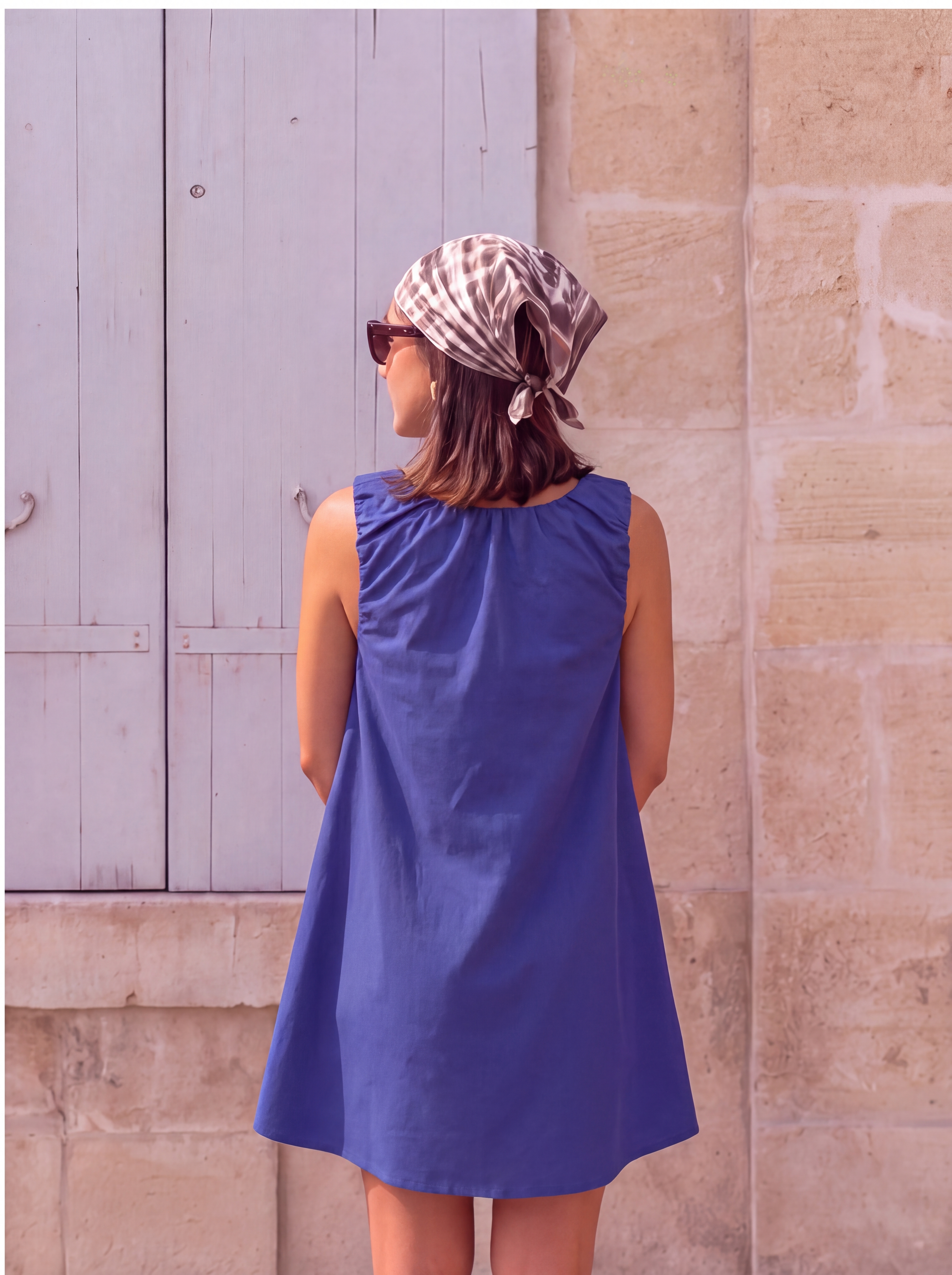 ROCHIE SCURTA DIN POPLIN ALBASTRU
