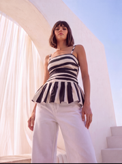 Top cu peplum, alb-negru, din bumbac 100%